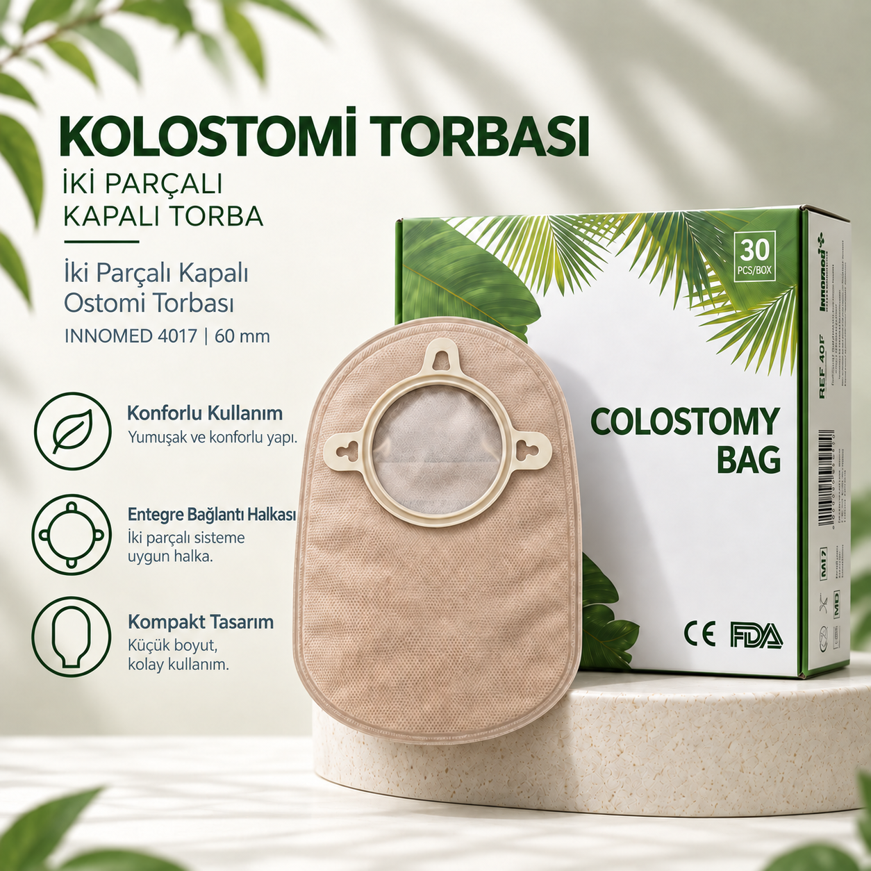INNOMED 4017 İki Parçalı Kapalı Ostomi Torbası 60 mm – 30 Adet