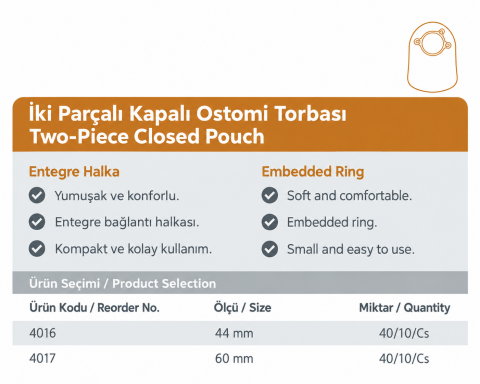INNOMED 4017 İki Parçalı Kapalı Ostomi Torbası 60 mm – 30 Adet